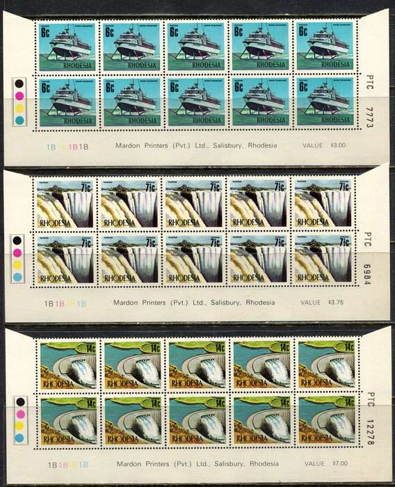 Rhodesia - Set of 5 Double Bottom Rows - 1B - 1973 - MNH