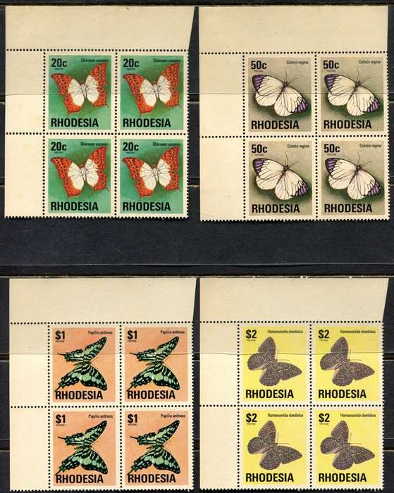 Rhodesia - 9 Top Left Corner Blocks of 4  - Brown Gum Except 2.5c - 1974 - MNH