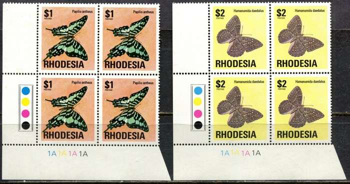 Rhodesia - 13 Control Blocks of 4 - 1A  - White Gum - 1976 - MNH