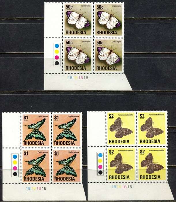 Rhodesia - 13 Control Blocks of 4 - 1B  - White Gum - 1976 - MNH