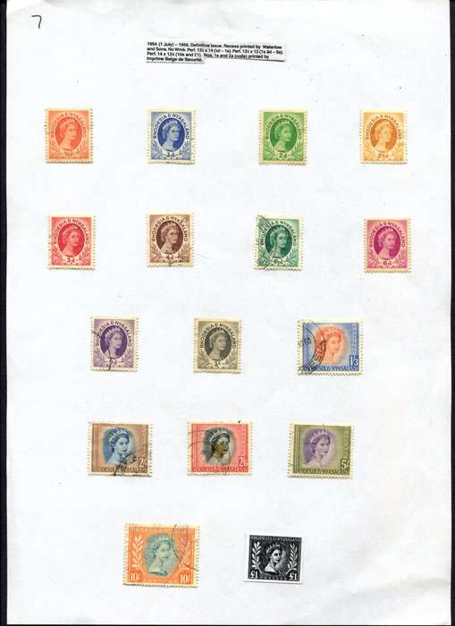 Rhodesia and Nyasaland - 15 Stamps Mounted (Hinged) on Old Album Page