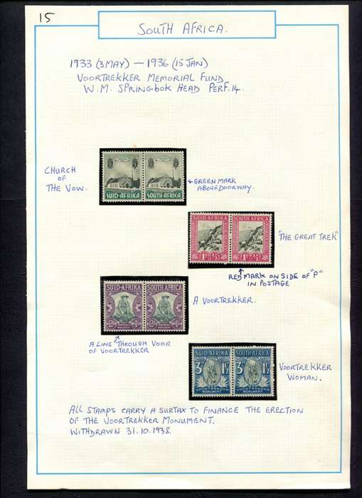 Union of SA - 8 Stamps Mounted (Hinged) on Old Album Page - Stamps Mounted