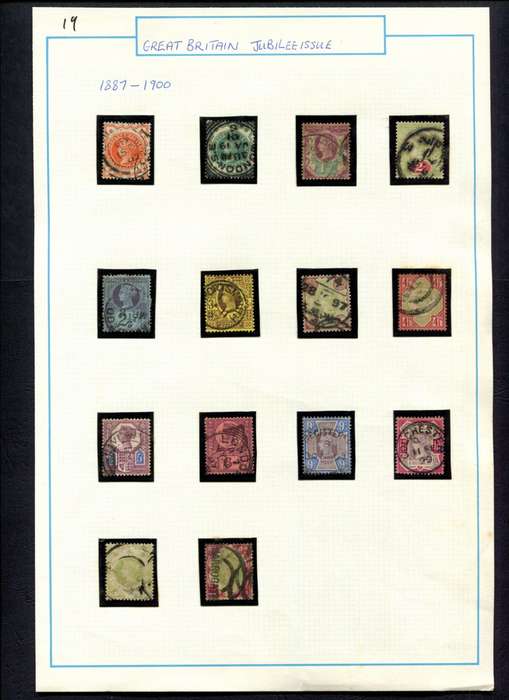 Great Britain - 14 Stamps Mounted (Hinged) on Old Album Page