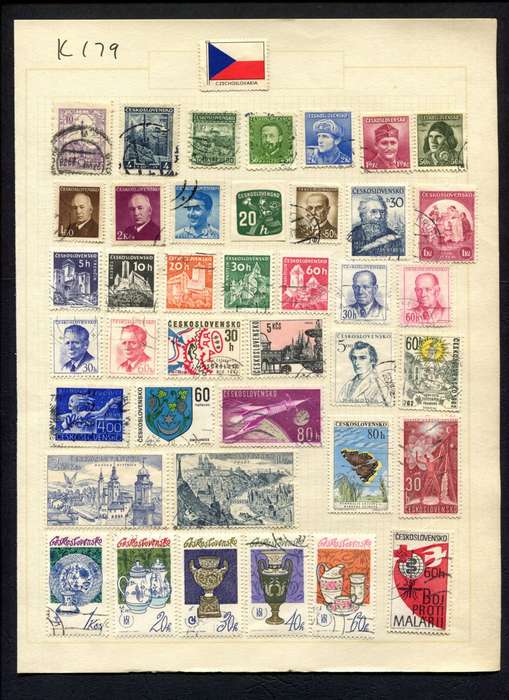 Czechoslovakia - 40 Stamps Mounted (Hinged) On Album Page