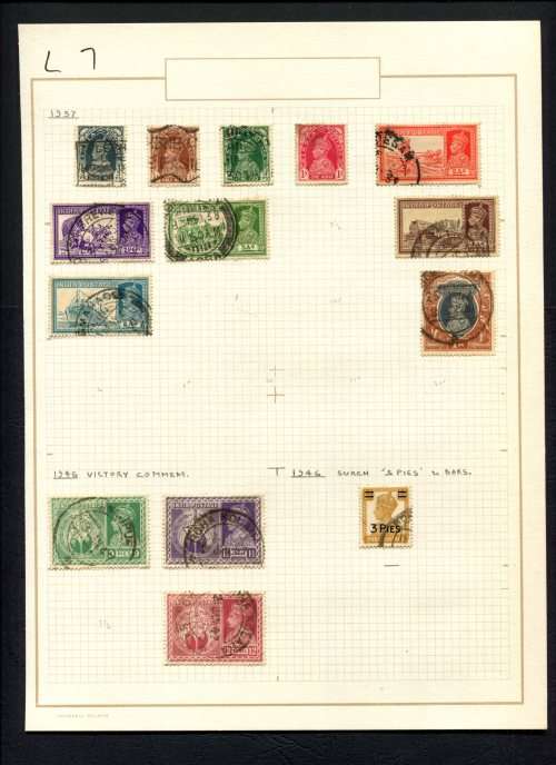India - 14 Stamps Mounted (Hinged) on Old Album Page