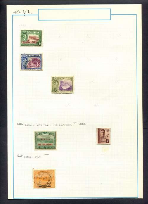 Dominica - 6 Stamps Mounted (Hinged) on Old Album Page