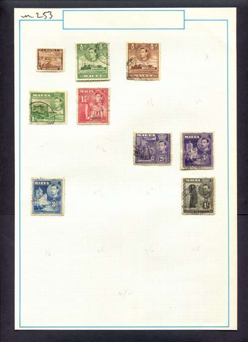 Malta - 9 Stamps Mounted (Hinged) On Old Album Page