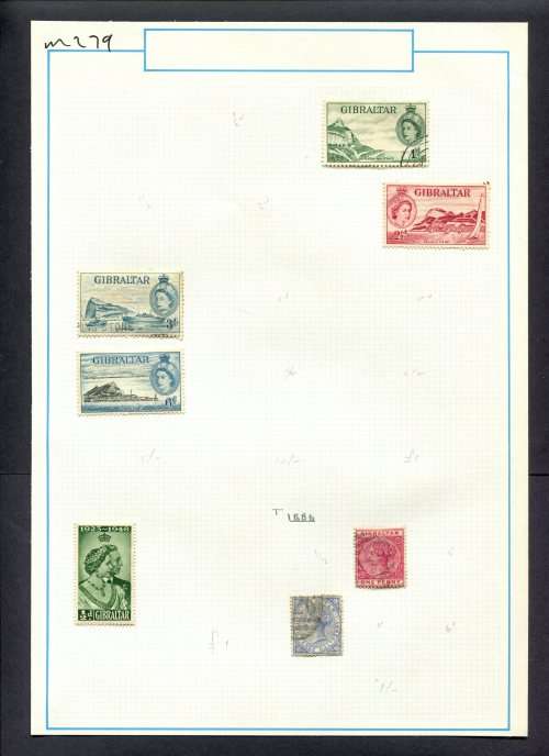 Gibraltar - 7 Stamps Mounted (Hinged) On Old Album Page