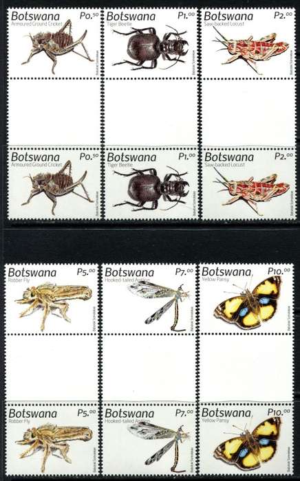 Botswana - Insects - Set of 6 - Gutter Pairs - 2021 - MNH