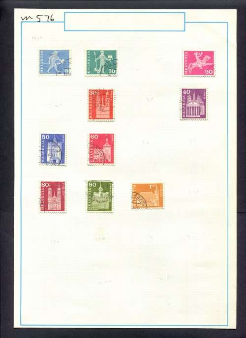Switzerland - 10 Stamps Mounted (Hinged) On Old Album Page
