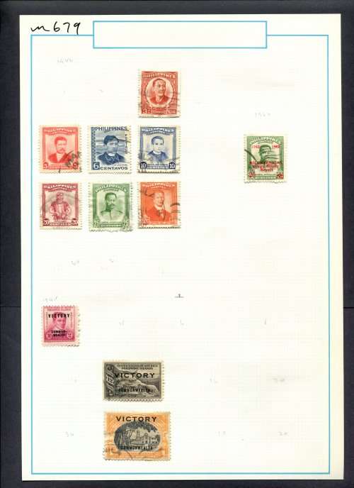 Philippines - 11 Stamps Mounted (Hinged) On Old Album Page