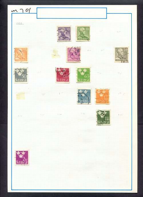 Sweden - 12 Stamps Mounted (Hinged) On Old Album Page