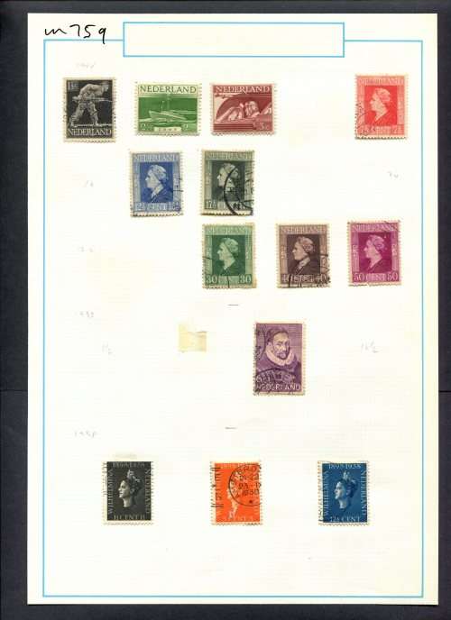 Netherlands - 13 Stamps Mounted (Hinged) On Old Album Page