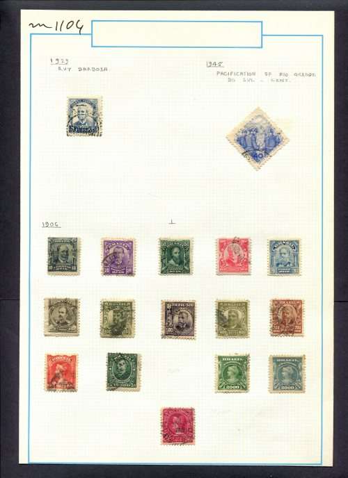 Brazil - 17 Stamps Mounted (Hinged) On Old Album Page