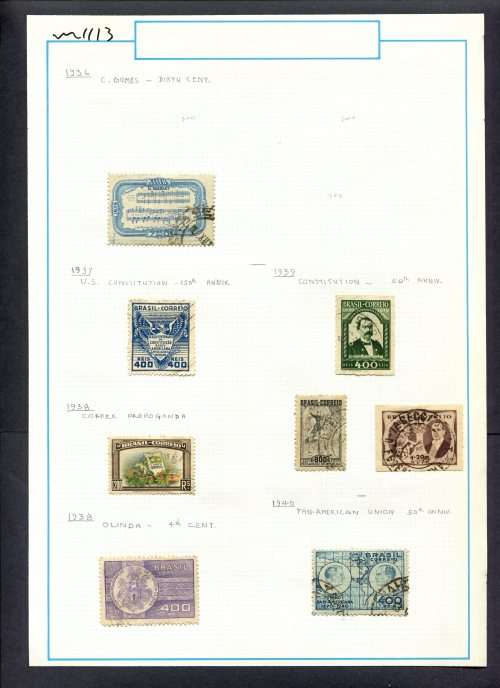 Brazil - 8 Stamps Mounted (Hinged) On Old Album Page