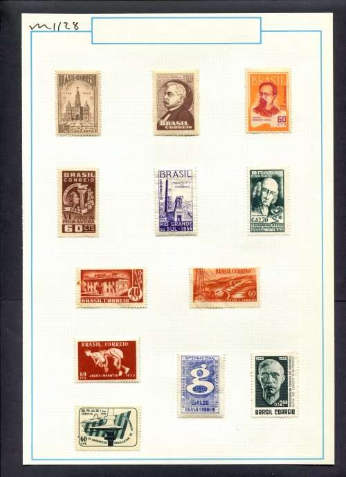 Brazil - 12 Stamps Mounted (Hinged) On Old Album Page