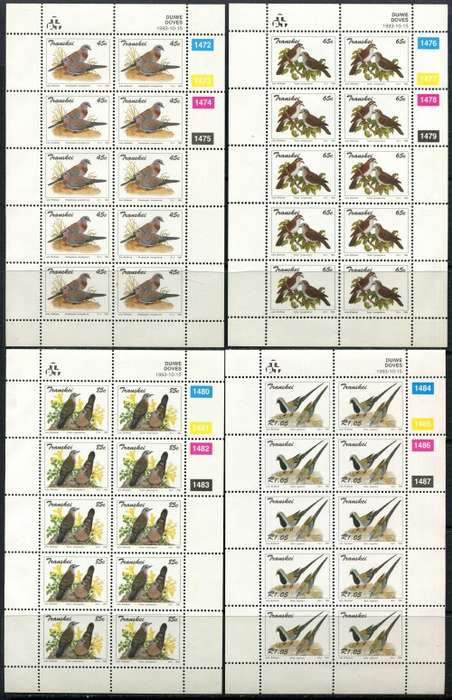 Transkei - Birds - Set of 4 Full Sheets of 10 -1993 -  MNH