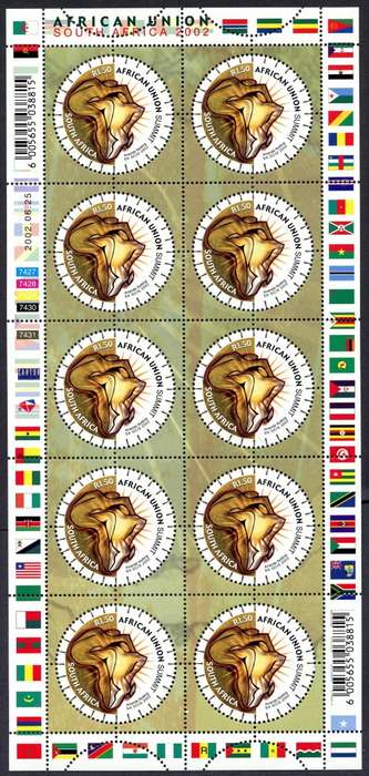 RSA - 1 Full Sheet of 10 - 2002 - MNH