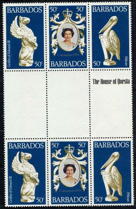 Barbados - Gutter Block - QEII 25th Anniversary of Coronation 1978 - MNH