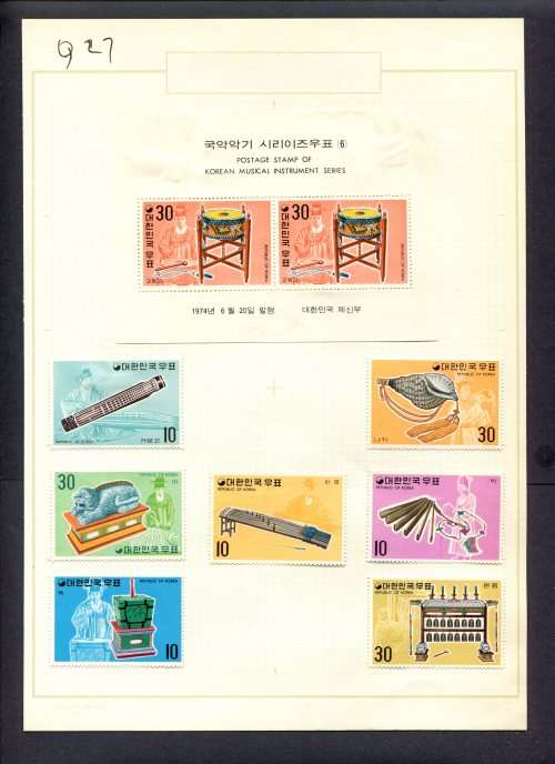 Music - 7 Stamps + 1 Miniature Sheet Mounted(Hinged) on Old Album Page