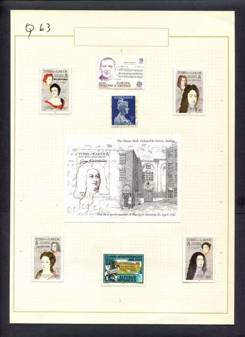 Music - 7 Stamps  + 1 Miniature Sheet Mounted(Hinged) on Old Album Page