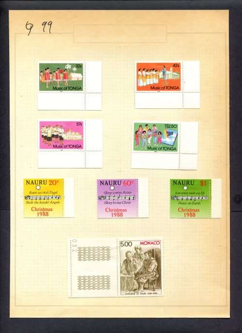 Music - 8 Stamps Mounted(Hinged) on Old Album Page