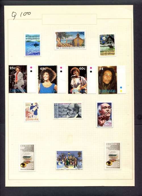 Music - 13 Stamps Mounted(Hinged) on Old Album Page