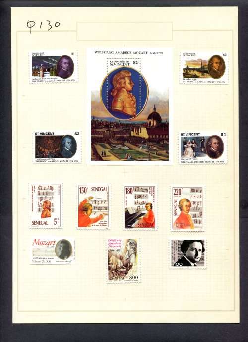 Music - 11 Stamps + 1 Miniature Sheet Mounted(Hinged) on Old Album Page