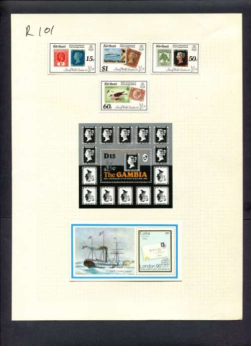 Stamps on Stamps - 4 Stamps + 2 Miniature Sheets Mounted(Hinged) on Album Page