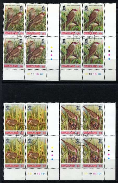 Swaziland - Birds - Set of 4 Control Blocks of 4 - 1993 - Used(CTO)