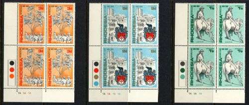 Rhodesia - Set of 3 Control Blocks of 4 - 1968 - MNH - 1/6 With Black Spot Variety