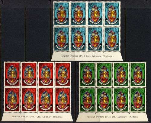 Rhodesia - Set of 3 Imprint Blocks of 8 - 1972 - MNH