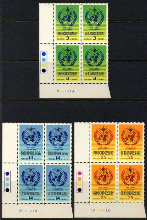 Rhodesia - Set of 3 Control Blocks of 4 1B - 1973 - MNH