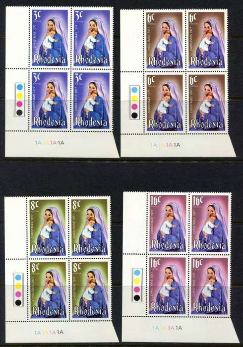 Rhodesia - Set of 4 Control Blocks of 4 1A - 1977 - MNH