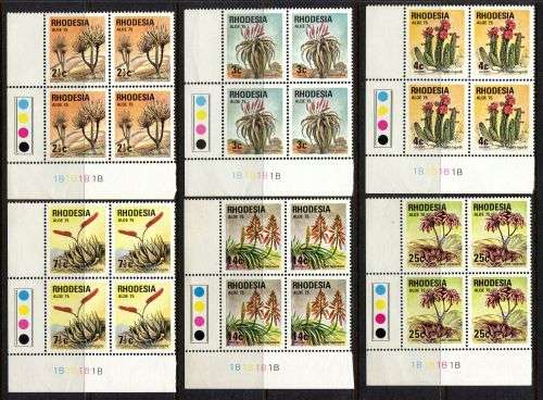 Rhodesia - Set of 6 Control Blocks of 4 1B - 1975 - MNH