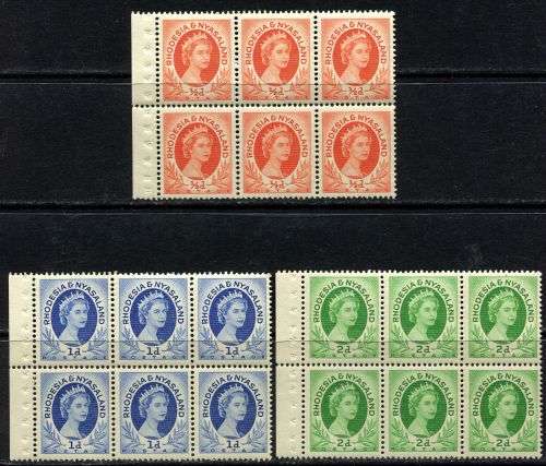 Rhodesia and Nyasaland - 3 Booklet Panes of 6 - 1955 - MNH