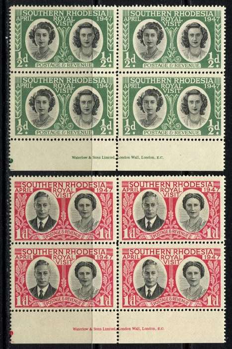 Southern Rhodesia - Set of 2 Imprint Blocks of 4 - 1947 - MNH