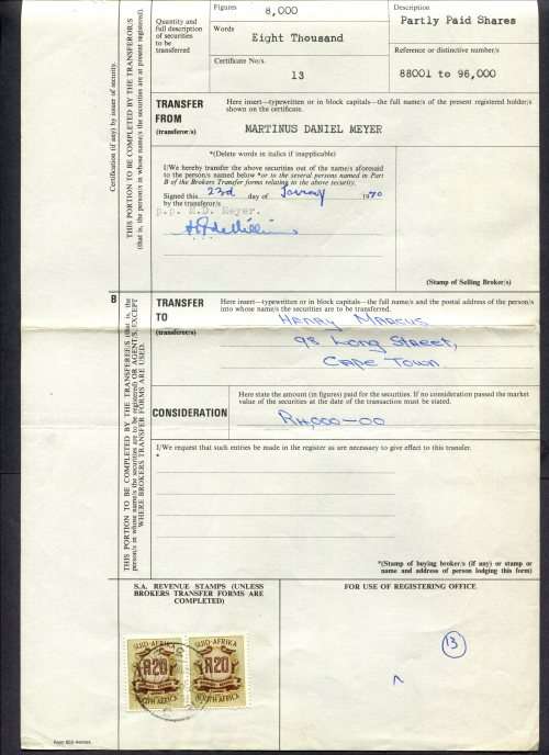 RSA - Revenue Document - Certificate No. 13