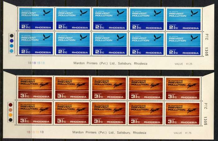 Rhodesia - Set of 4 Double Bottom Rows 1B - 1972 - MNH