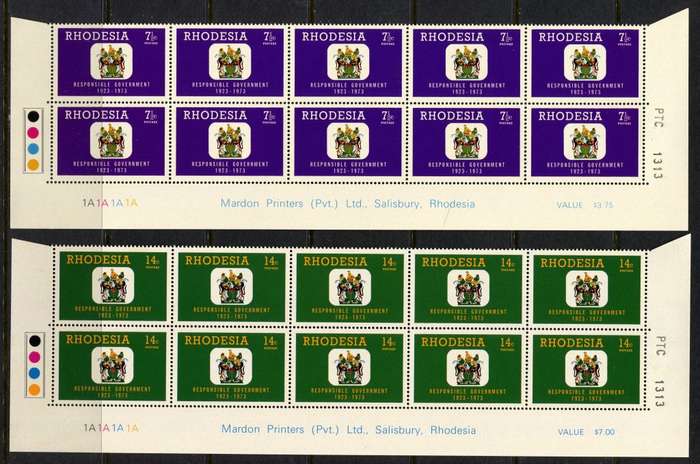 Rhodesia - Set of 4 Double Bottom Rows 1A - 1973 - MNH