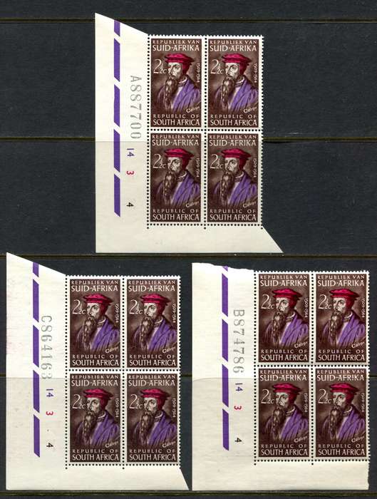 RSA - 3 Control Blocks of 4 - 1964 - MNH