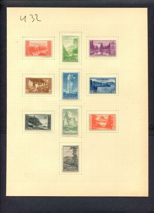 USA - 10 Stamps Mounted (Hinged) On Album Page
