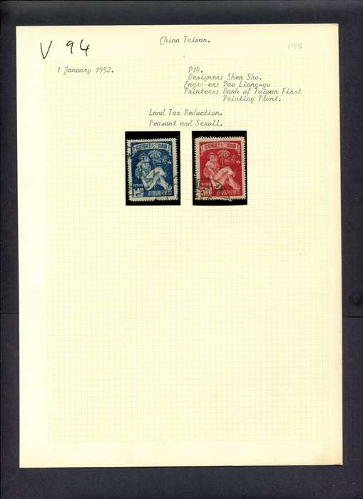 Taiwan - 2 Stamps Mounted (Hinged) On Old Album Page