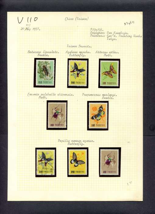 Taiwan - 8 Stamps Mounted (Hinged) On Old Album Page
