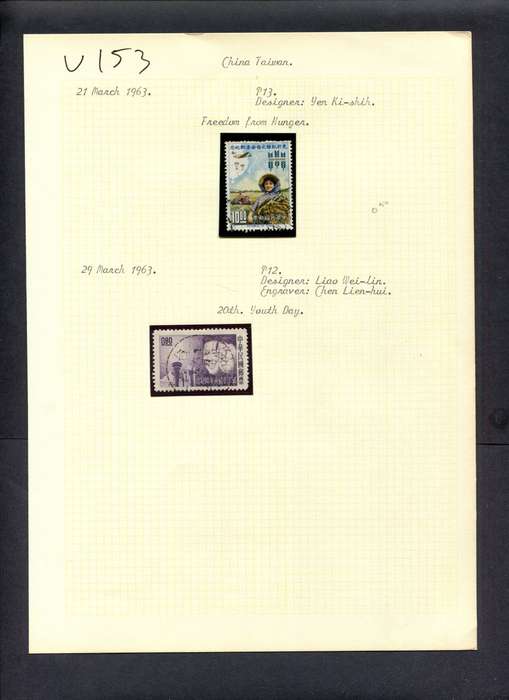 Taiwan - 2 Stamps Mounted (Hinged) On Old Album Page