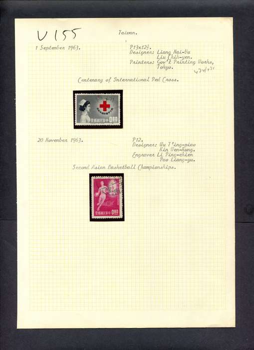 Taiwan - 2 Stamps Mounted (Hinged) On Old Album Page
