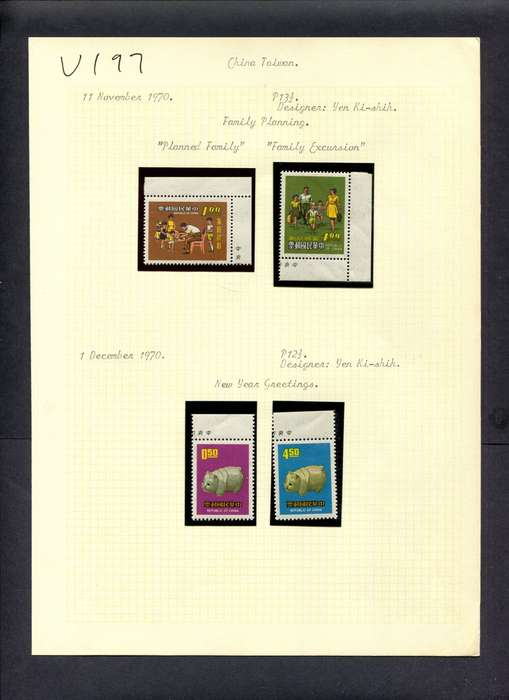 Taiwan - 4 Stamps Mounted (Hinged) On Old Album Page