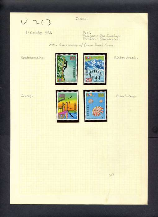 Taiwan - 4 Stamps Mounted (Hinged) On Old Album Page