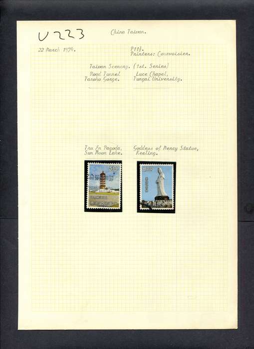 Taiwan - 2 Stamps Mounted (Hinged) On Old Album Page
