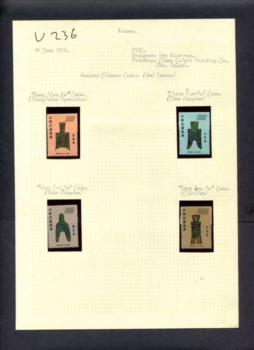 Taiwan - 4 Stamps Mounted (Hinged) On Old Album Page